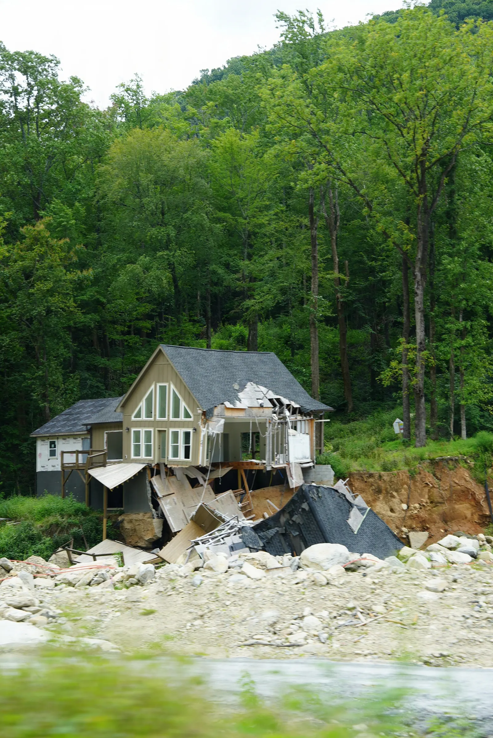 A home in Asheville damaged by Helene, September 8, 2025
